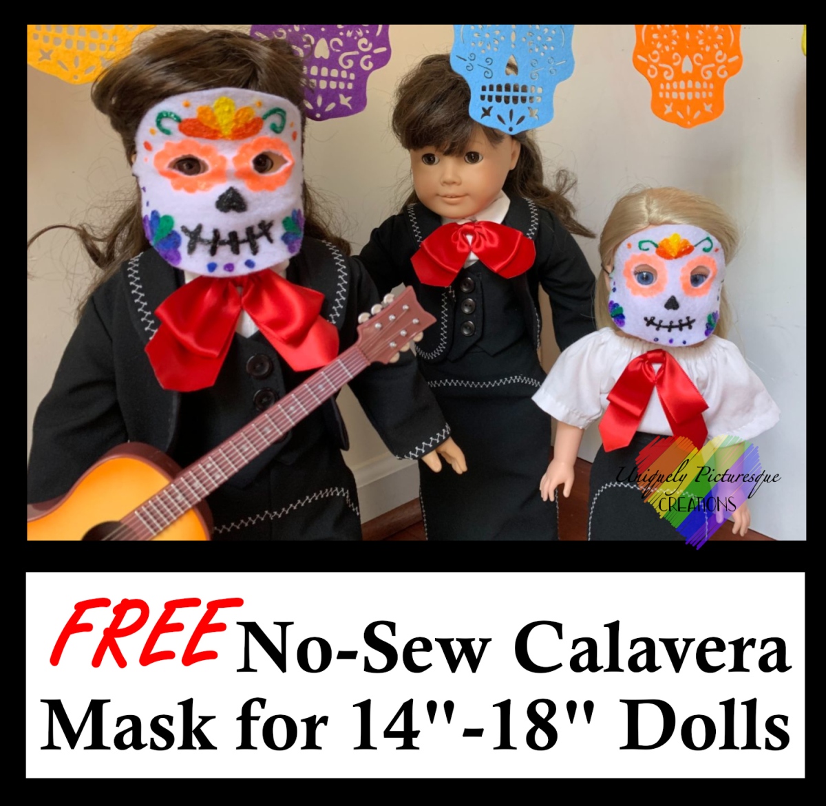 Day of the Dead – Dia de los Muertos Dolly Style FREE No-Sew Doll Mask